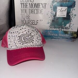 SOLD-Pink Cap with Pearl and Rhinestone Accents